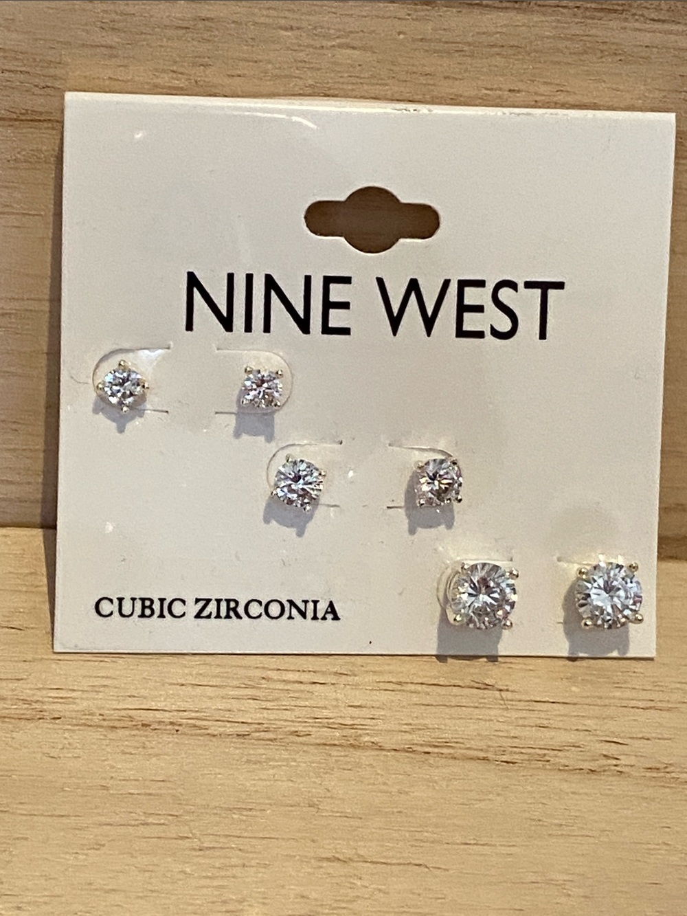 Nine West Silver Clear Cubic Zirconia 3-Pair Stud Earring Set